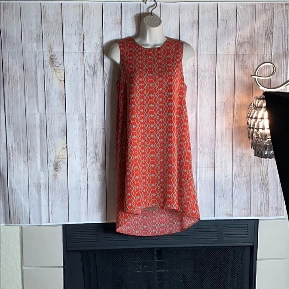 Three Eighty Two Dress Womens Size‎ XS Chiffon Geo print shift mini Hi low light